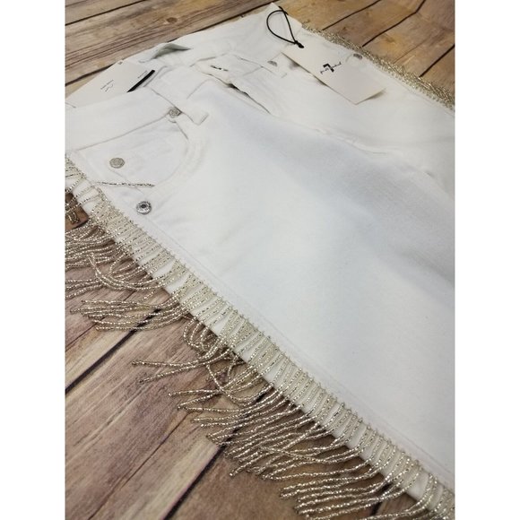 7 For All Mankind Mid Rise Ankle Super Skinny Jeans With Fringe 24x26 White B84 - Picture 3 of 9